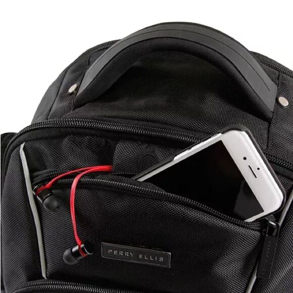 Perry Ellis Black 350 Laptop Backpack- Black travel bag, business bag $160 bag - Picture 12 of 16